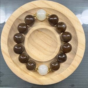 Elegant Brown and White Beaded Bracelet